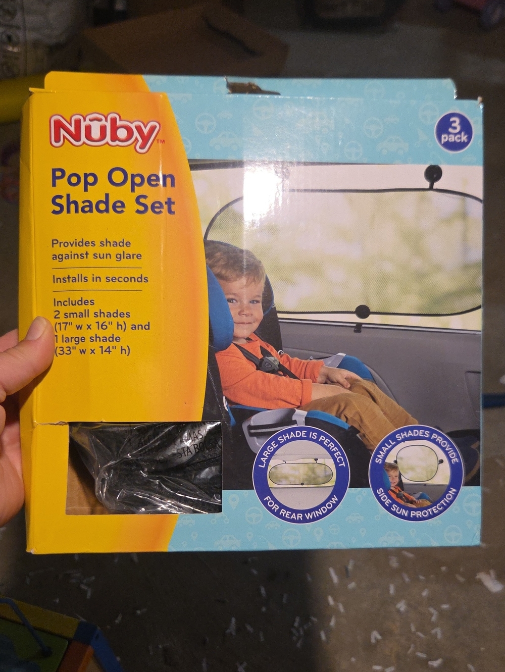 Nuby Pop Open Shade Set - Black Car Window Shades (3-Pack)